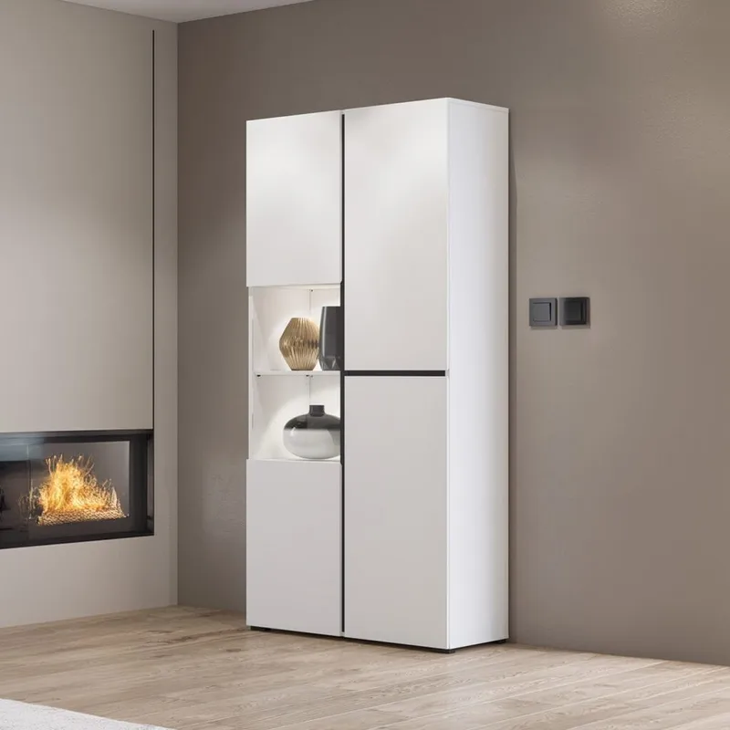 Vitrineskab Kryds 3 Døre - Hvid - Sort - Opbevaring - Skab - Vitrineskabe