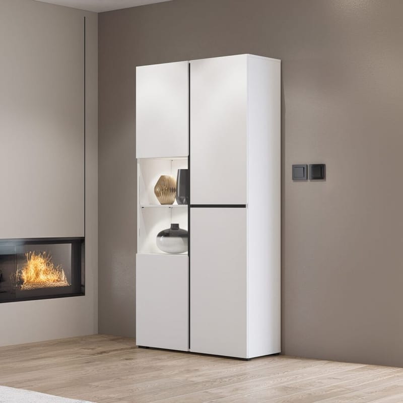 Vitrineskab Kryds 3 Døre - Hvid - Sort - Opbevaring - Skab - Vitrineskabe