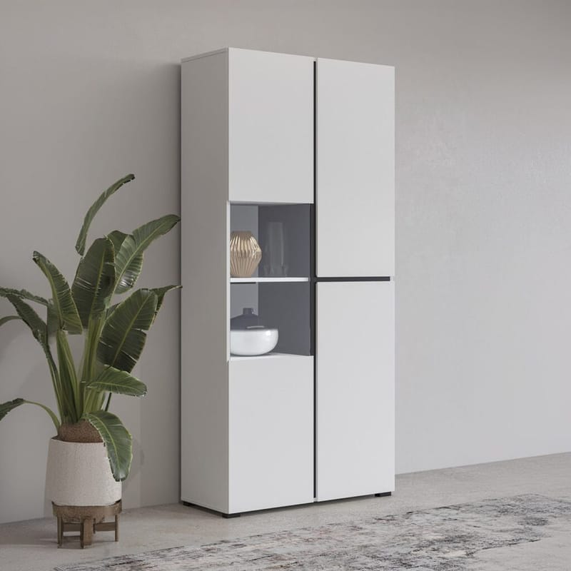 Vitrineskab Kryds 3 Døre - Hvid - Sort - Opbevaring - Skab - Vitrineskabe