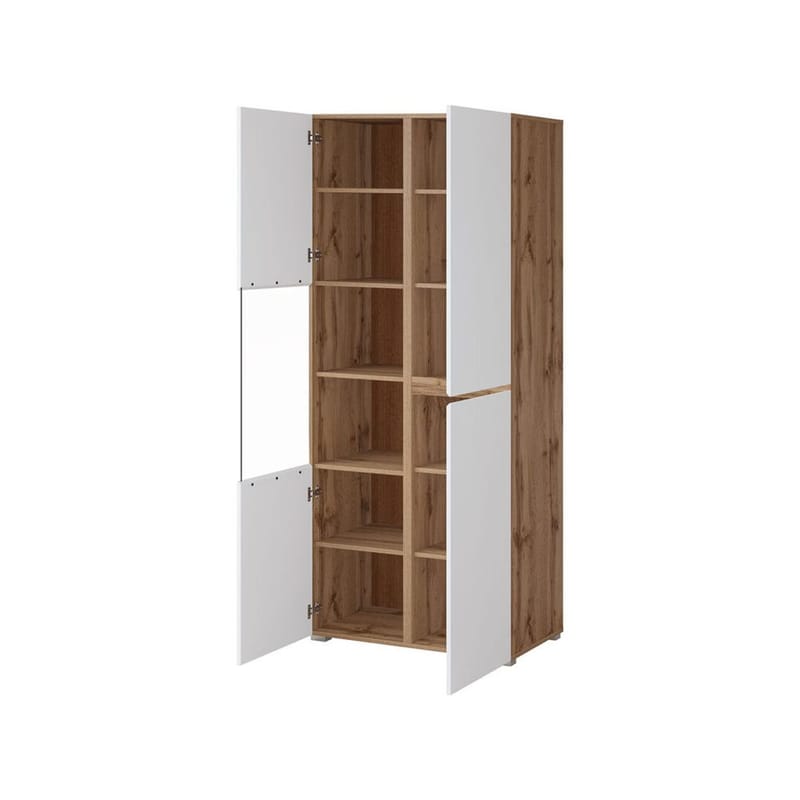 Vitrineskab Kryds 3 Døre - Hvid - Wotan Eg - Opbevaring - Skab - Vitrineskabe