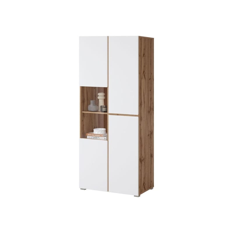 Vitrineskab Kryds 3 Døre - Hvid - Wotan Eg - Opbevaring - Skab - Vitrineskabe