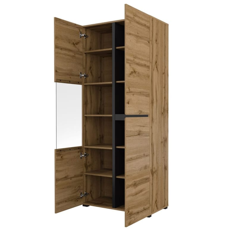 Vitrineskab Kryds 3 Døre - Wotan Eg - Sort - Opbevaring - Skab - Vitrineskabe