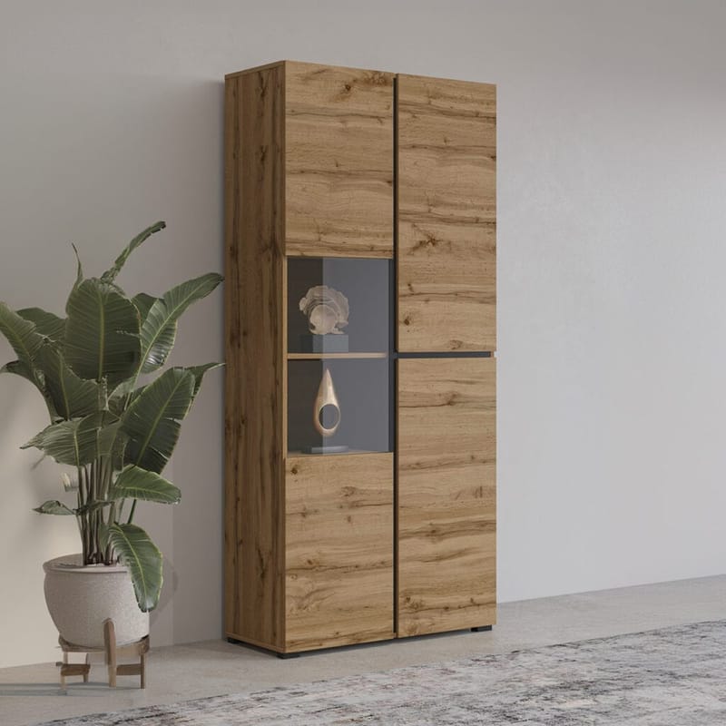 Vitrineskab Kryds 3 Døre - Wotan Eg - Sort - Opbevaring - Skab - Vitrineskabe