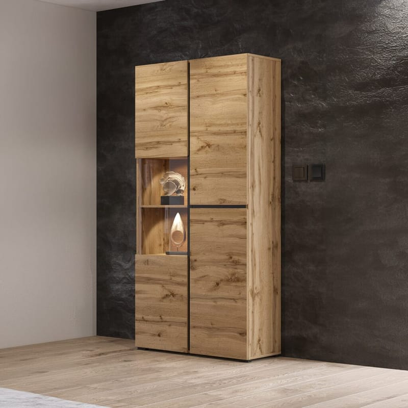 Vitrineskab Kryds 3 Døre - Wotan Eg - Sort - Opbevaring - Skab - Vitrineskabe