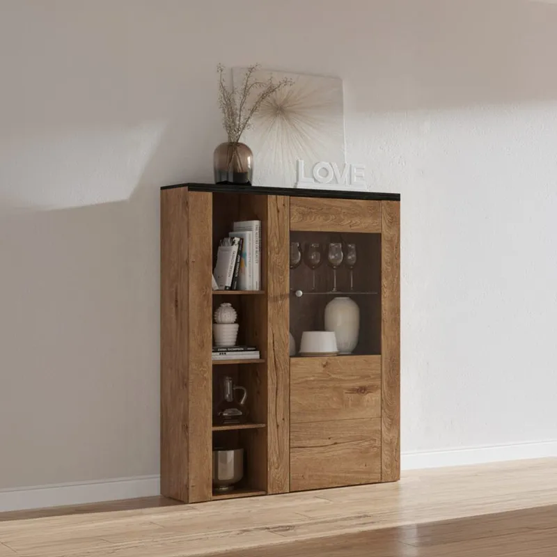 Vitrineskab Larona 1 dør - Lefkas eg, 145 cm - Opbevaring - Skab - Vitrineskabe