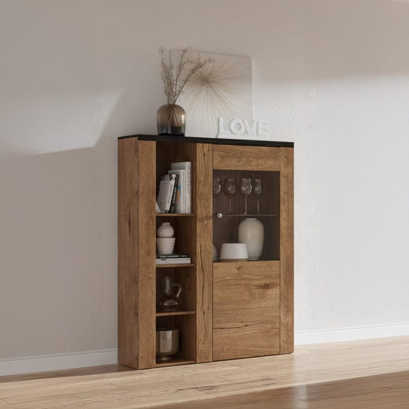 Vitrineskab Larona 1 dør - Lefkas eg, 145 cm - Opbevaring - Skab - Vitrineskabe