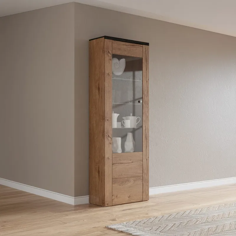 Vitrineskab Larona 1 dør - Lefkas eg, 206 cm - Opbevaring - Skab - Vitrineskabe