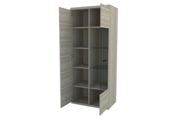 Link Vitrineskab 80 cm i Træ med Glasdør - Beige|Grå - Opbevaring - Skab - Vitrineskabe