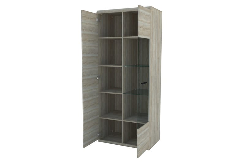 Link Vitrineskab 80 cm i Træ med Glasdør - Beige|Grå - Opbevaring - Skab - Vitrineskabe