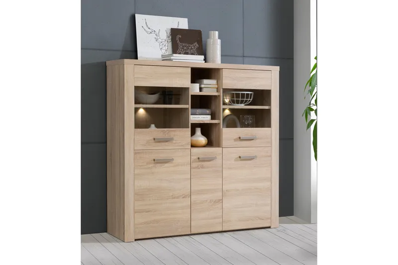 Loannia Vitrineskab 41x146 cm - Brun - Opbevaring - Skab - Vitrineskabe