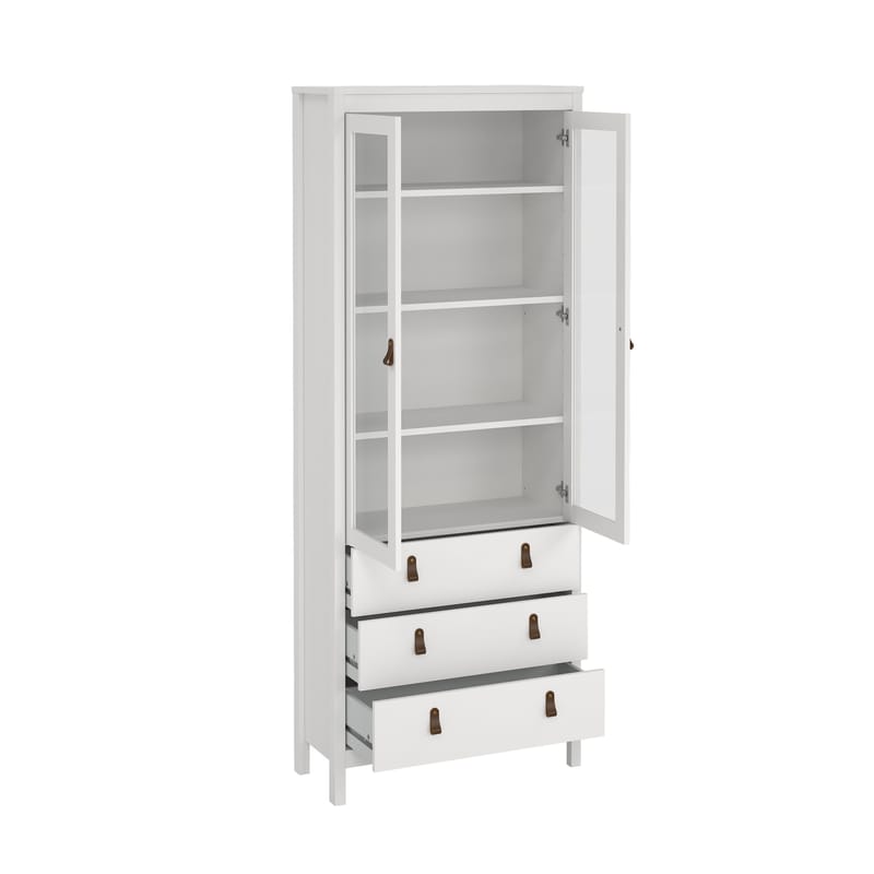 Vitrineskab Madrid med 2 glasdøre 3 skuffer 78x199 cm - Opbevaring - Skab - Vitrineskabe