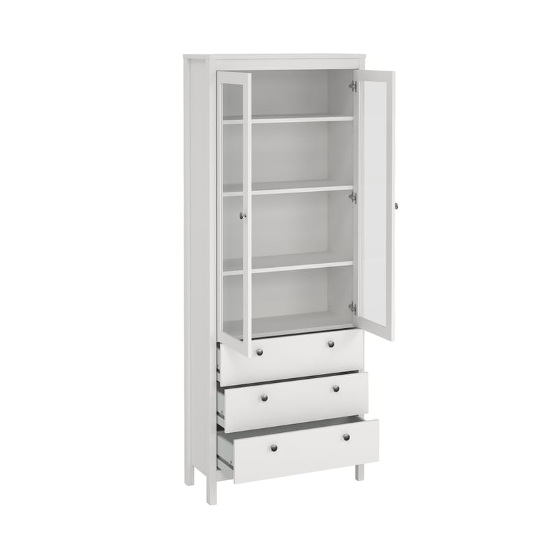 Vitrineskab Madrid med 2 glasdøre 3 skuffer 78x199 cm - Opbevaring - Skab - Vitrineskabe
