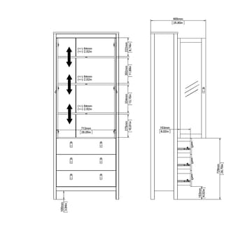 Vitrineskab Madrid med 2 glasdøre 3 skuffer 78x199 cm - Opbevaring - Skab - Vitrineskabe
