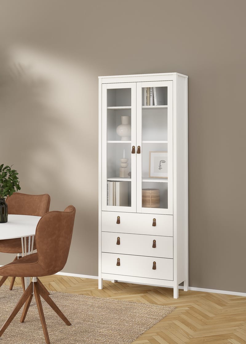 Vitrineskab Madrid med 2 glasdøre 3 skuffer 78x199 cm - Opbevaring - Skab - Vitrineskabe
