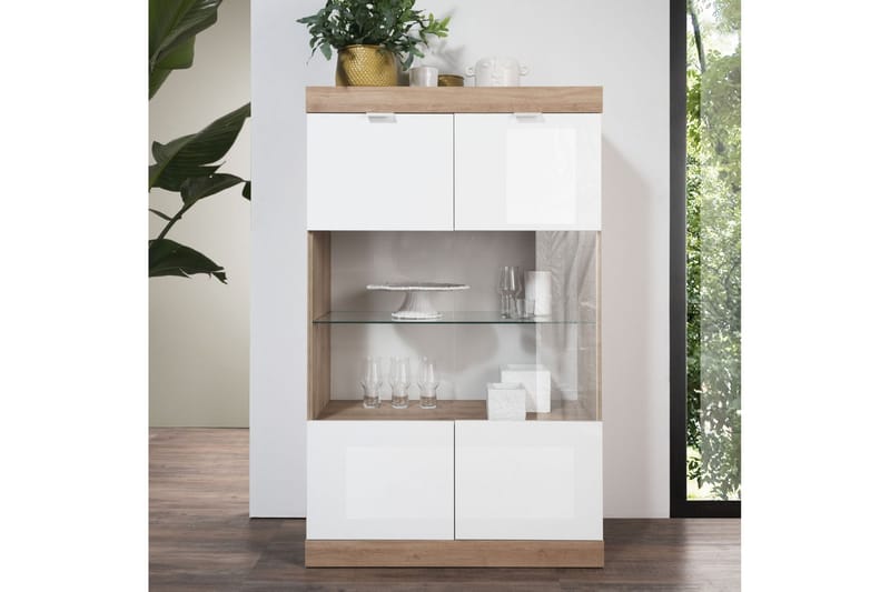 Nicery Vitrineskab 90 cm - Hvid/Brun - Opbevaring - Skab - Vitrineskabe