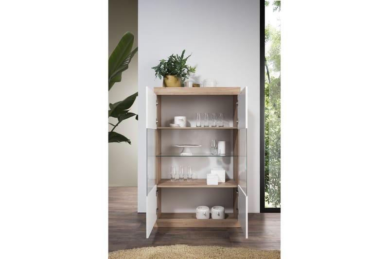 Nicery Vitrineskab 90 cm - Hvid/Brun - Opbevaring - Skab - Vitrineskabe