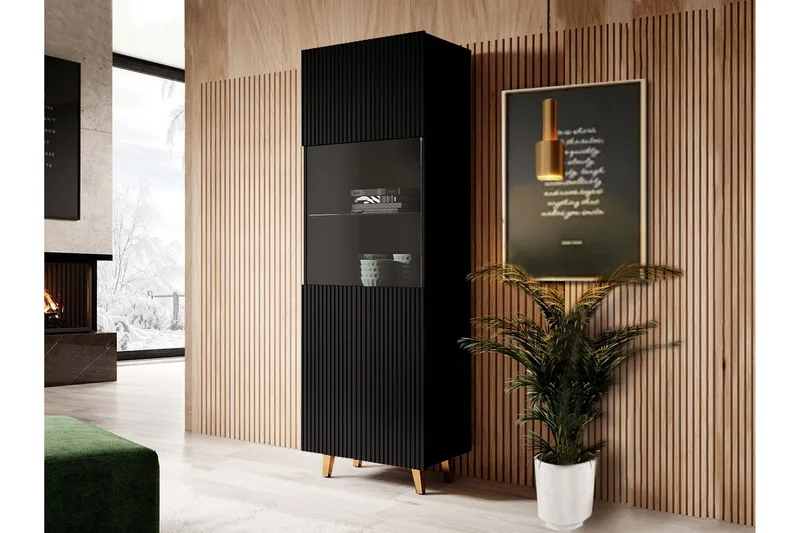 Pafos Vitrineskab Nej Sort|Guld - Opbevaring - Skab - Vitrineskabe