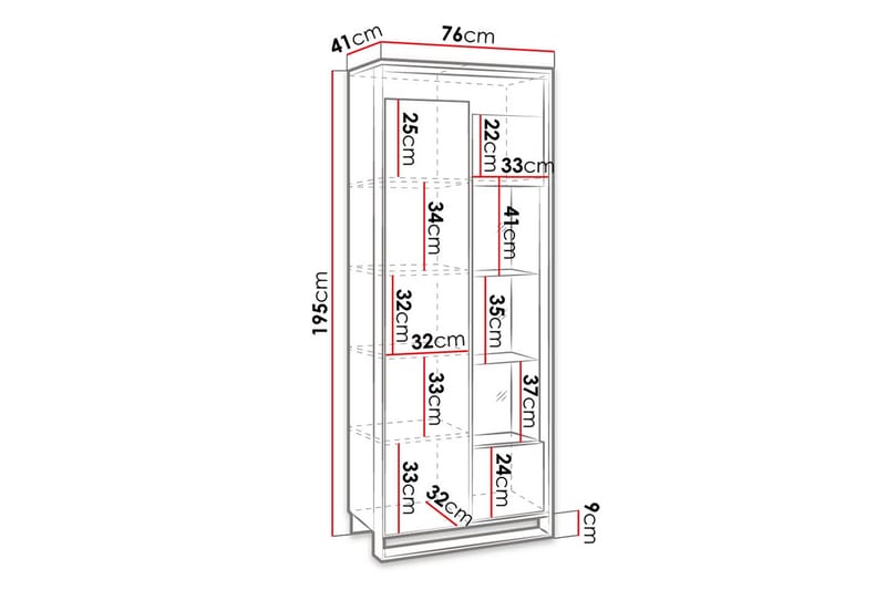 Quant Vitrineskab 41x76 cm - Eg/Sort - Vitrineskabe