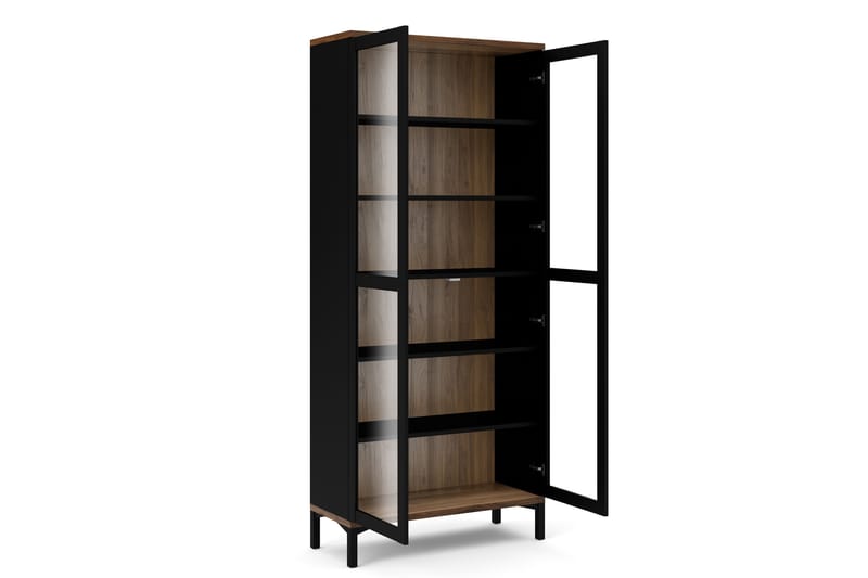 Roomers Vitrineskab med 2 Låger - Sort/Valnød - Opbevaring - Skab - Vitrineskabe