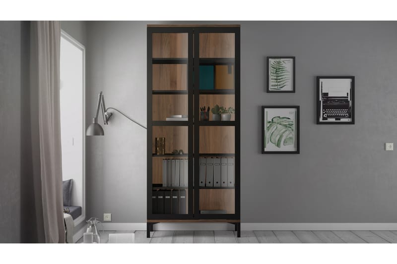 Roomers Vitrineskab med 2 Låger - Sort/Valnød - Opbevaring - Skab - Vitrineskabe