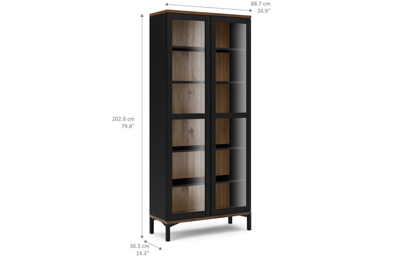 Roomers Vitrineskab med 2 Låger - Sort/Valnød - Opbevaring - Skab - Vitrineskabe