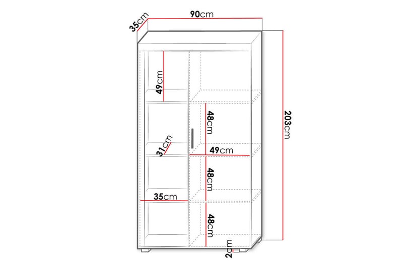 Samba Vitrineskab 90x35x203 cm - Hvid - Vitrineskabe