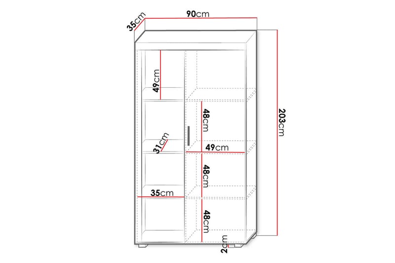 Samba Vitrineskab 90x35x203 cm - Hvid - Opbevaring - Skab - Vitrineskabe