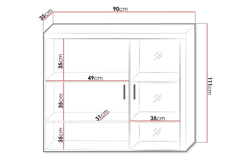 Samba Vitrinskåp 90x35x111 cm White High gloss - Opbevaring - Skab - Vitrineskabe