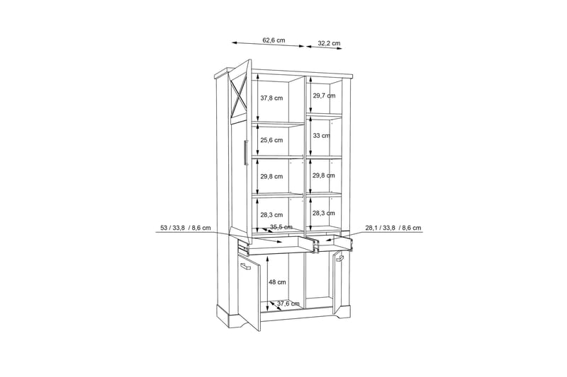 Svetis Vitrineskab 42x108 cm - Hvid - Opbevaring - Skab - Vitrineskabe