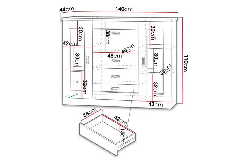 Tadeusz Vitrineskab 140x44x110 cm - Opbevaring - Skab - Vitrineskabe