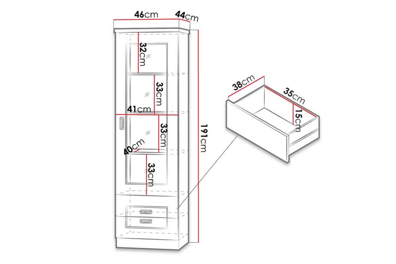 Tadeusz Vitrineskab 46x44x190 cm - Opbevaring - Skab - Vitrineskabe
