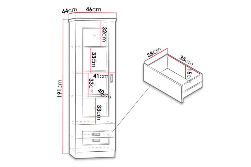 Tadeusz Vitrineskab 46x44x190 cm - Opbevaring - Skab - Vitrineskabe