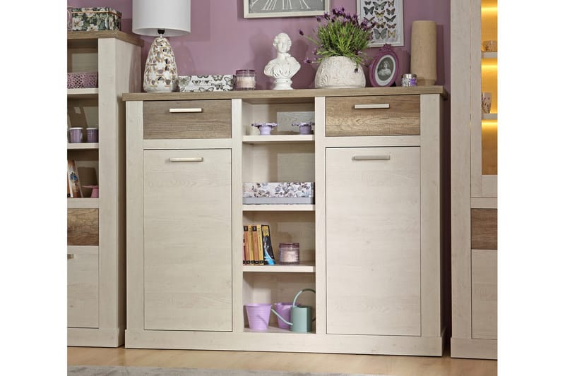 Talebi Skænk 41x160 cm - Brun / hvid - Opbevaring - Skab - Vitrineskabe