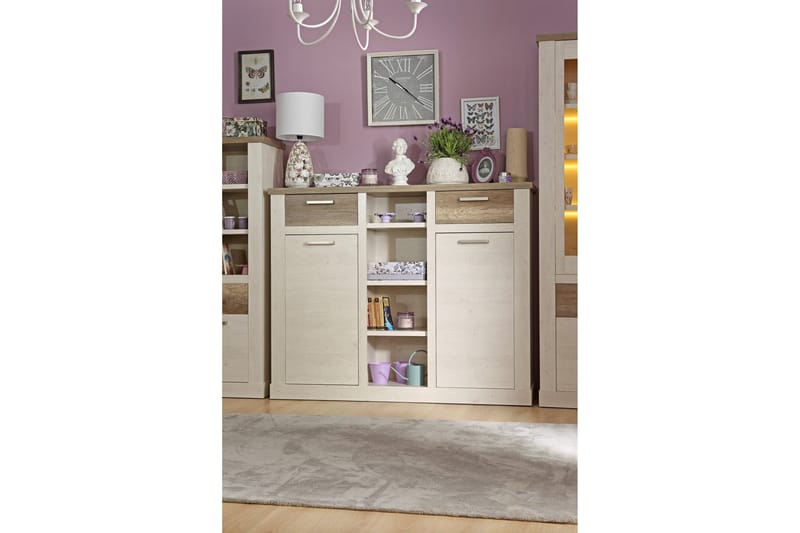 Talebi Skænk 41x160 cm - Brun / hvid - Opbevaring - Skab - Vitrineskabe