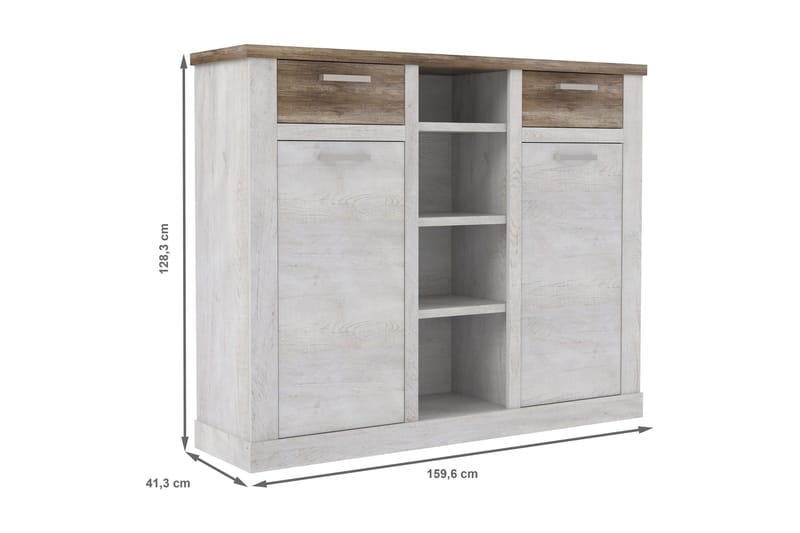 Talebi Skænk 41x160 cm - Brun / hvid - Opbevaring - Skab - Vitrineskabe