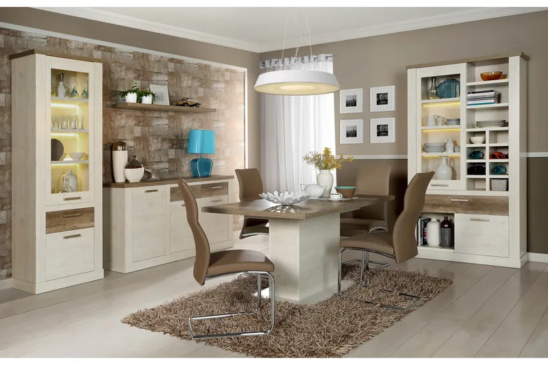 Talebi Skænk 41x172 cm - Brun / hvid - Opbevaring - Skab - Vitrineskabe