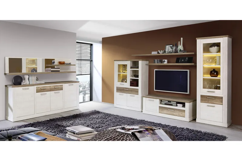 Talebi vitrineskab 41x108 cm - Brun / hvid - Opbevaring - Skab - Vitrineskabe