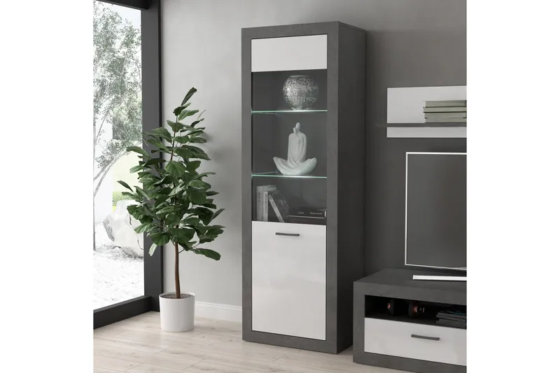 Tolovgrad Vitrineskab 41x63 cm - Grå/Hvid - Opbevaring - Skab - Vitrineskabe