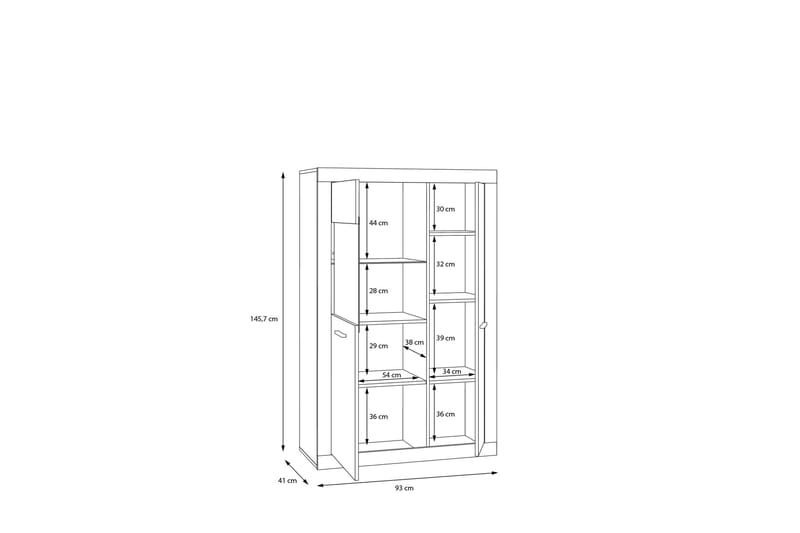 Tolovgrad Vitrineskab 41x93 cm - Grå/Hvid - Opbevaring - Skab - Vitrineskabe
