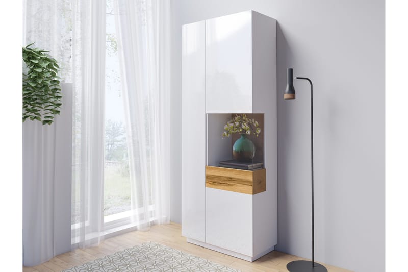 Tomeka vitrineskab - Hvid / træ - Opbevaring - Skab - Vitrineskabe