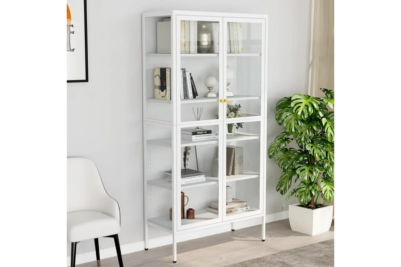 udstillingsskab 90x40x180 cm stål og hærdet glas hvid - Hvid - Opbevaring - Skab - Vitrineskabe