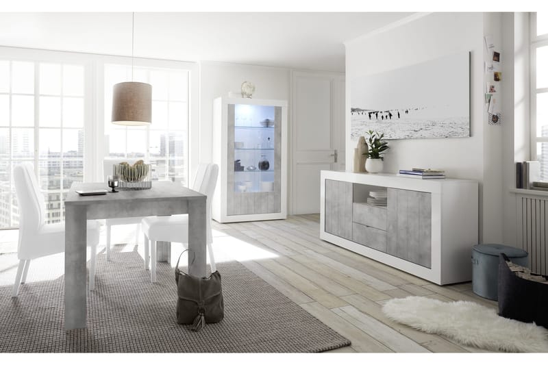 Urbino Vitrineskab 110 cm - Hvid/Grå - Opbevaring - Skab - Vitrineskabe