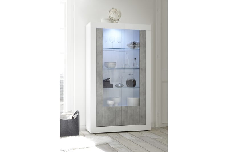 Urbino Vitrineskab 110 cm - Hvid/Grå - Opbevaring - Skab - Vitrineskabe