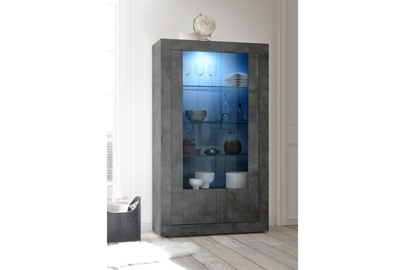 Urbino Vitrineskab 110 cm - Mørkegrå Beton - Opbevaring - Skab - Vitrineskabe