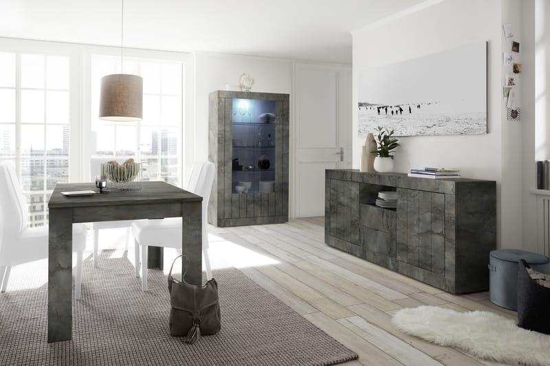 Urbino Vitrineskab 110 cm - Mørkegrå Beton - Opbevaring - Skab - Vitrineskabe