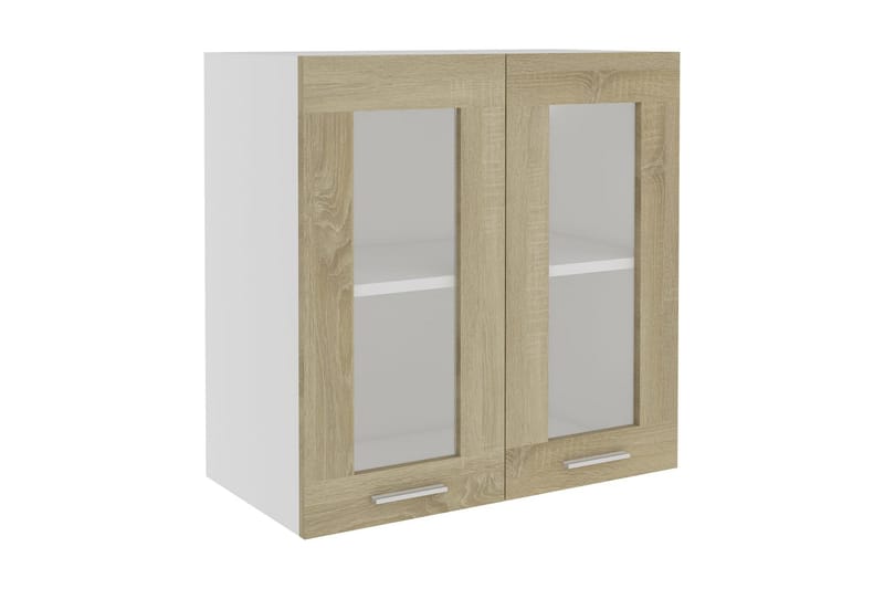 vægskab med glaslåger 60x31x60 cm spånplade sonoma-eg - Brun - Opbevaring - Skab - Vitrineskabe