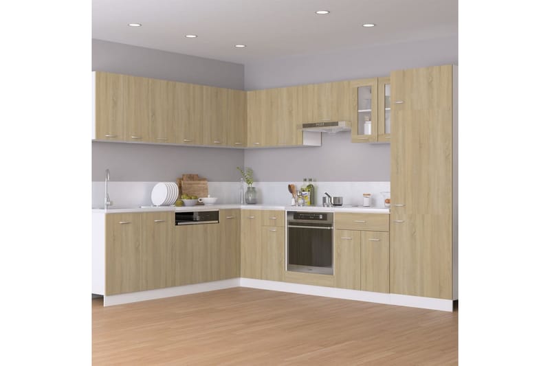vægskab med glaslåger 60x31x60 cm spånplade sonoma-eg - Brun - Opbevaring - Skab - Vitrineskabe