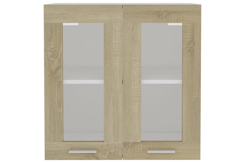 vægskab med glaslåger 60x31x60 cm spånplade sonoma-eg - Brun - Opbevaring - Skab - Vitrineskabe
