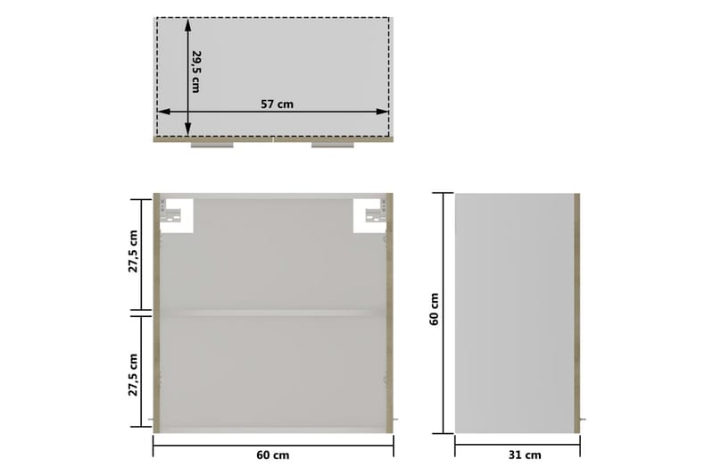 vægskab med glaslåger 60x31x60 cm spånplade sonoma-eg - Brun - Opbevaring - Skab - Vitrineskabe