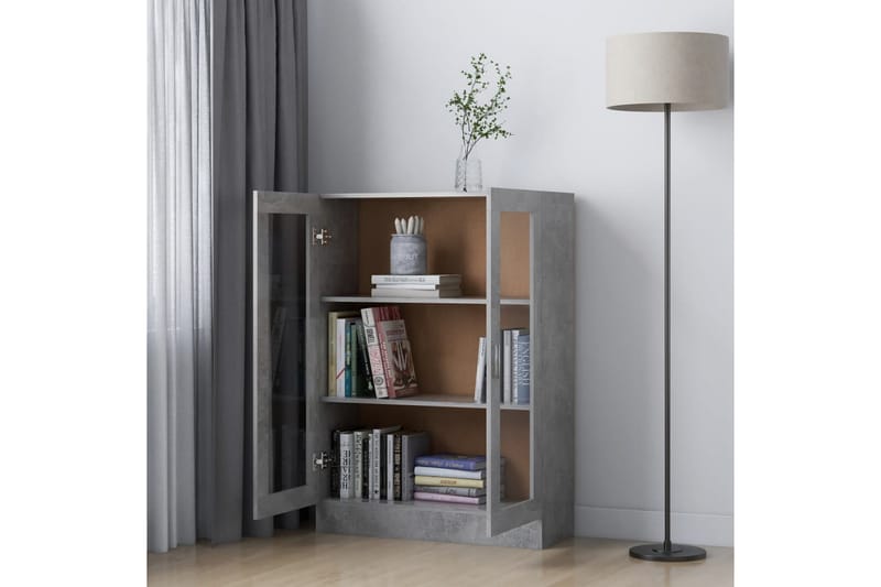 vitrineskab 82,5x30,5x115 cm spånplade betongrå - Grå - Opbevaring - Skab - Vitrineskabe